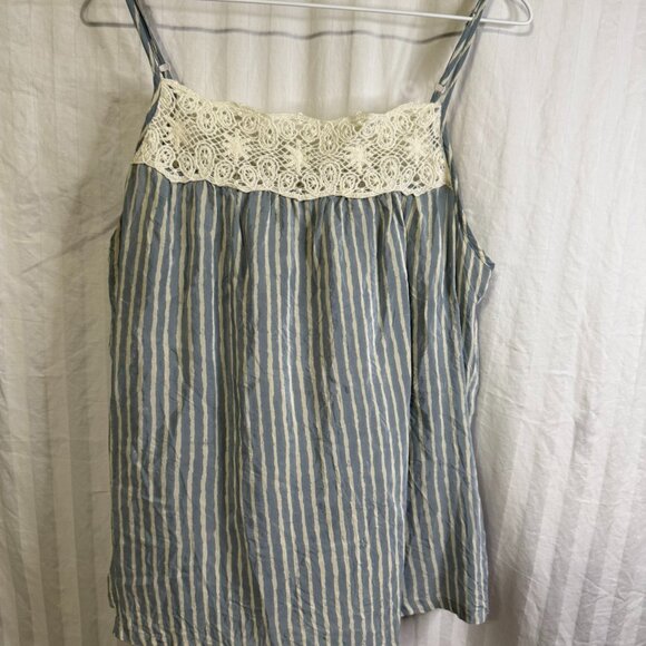 Vintage Irving & Fine Striped  Top with Crochet detail on Top Blue/Grey With - Picture 1 of 6